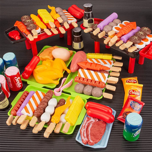Baby Dress Up Kitchen Toys BBQ Set Kids Simulated BBQ Cookware Cooking Simulated Food Cosplay Educational Gift Toys Good Vibrations