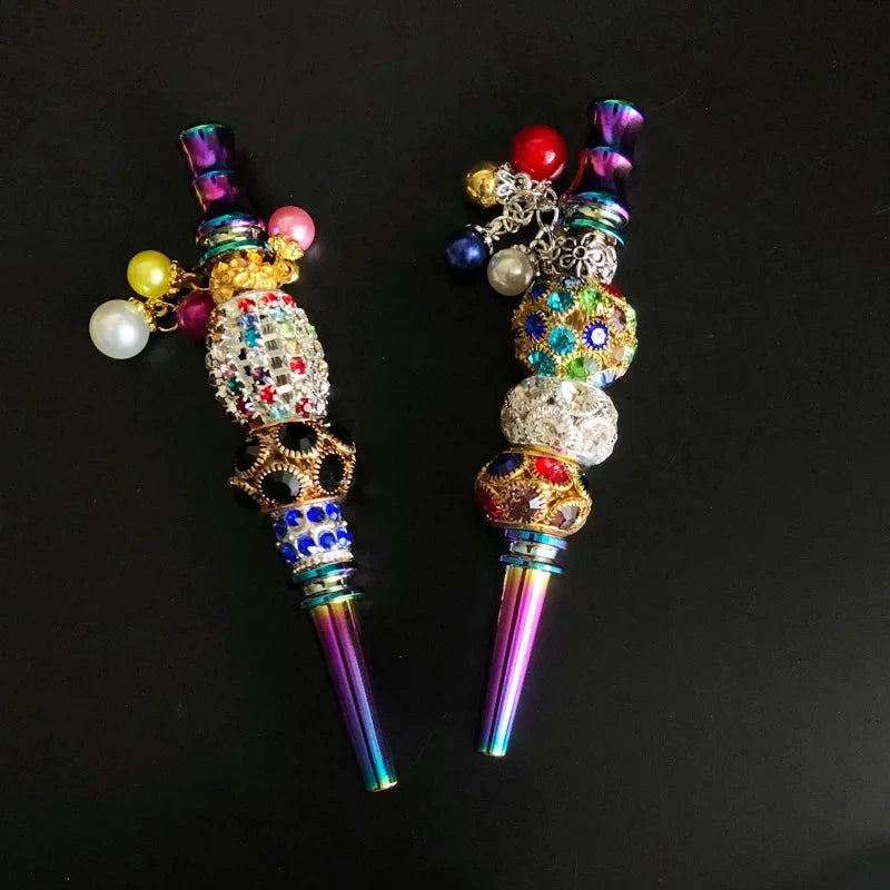 Luxury Bling Zinc Alloy Rainbow Rod Blunt Holder Handmade Metal Hookah Mouthpiece Mouth Tip with Rhinestones Jewelry Good Vibrations Adult Super Store