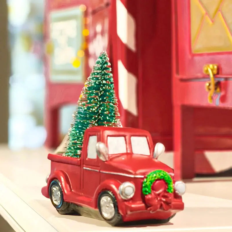 Christmas Truck with Christmas Tree Statue Resin Festival Decorations for Home Bedroom Living Room Christmas Atmosphere Decor Good Vibrations