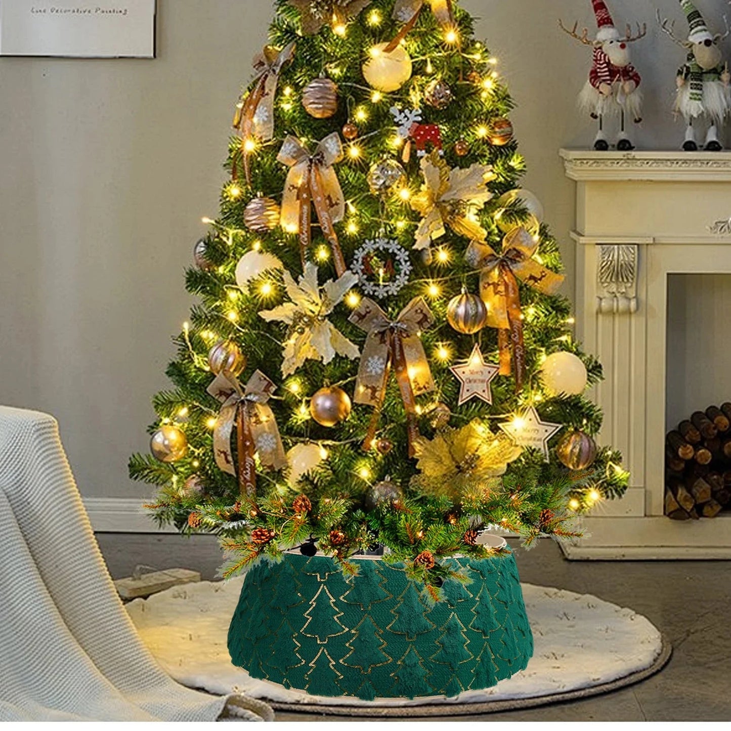 Christmas Tree Collar Red and Green Felt Decorations Tree Skirt Alternative Stereoscopic Tree Bottom Surrounder Party Display Good Vibrations