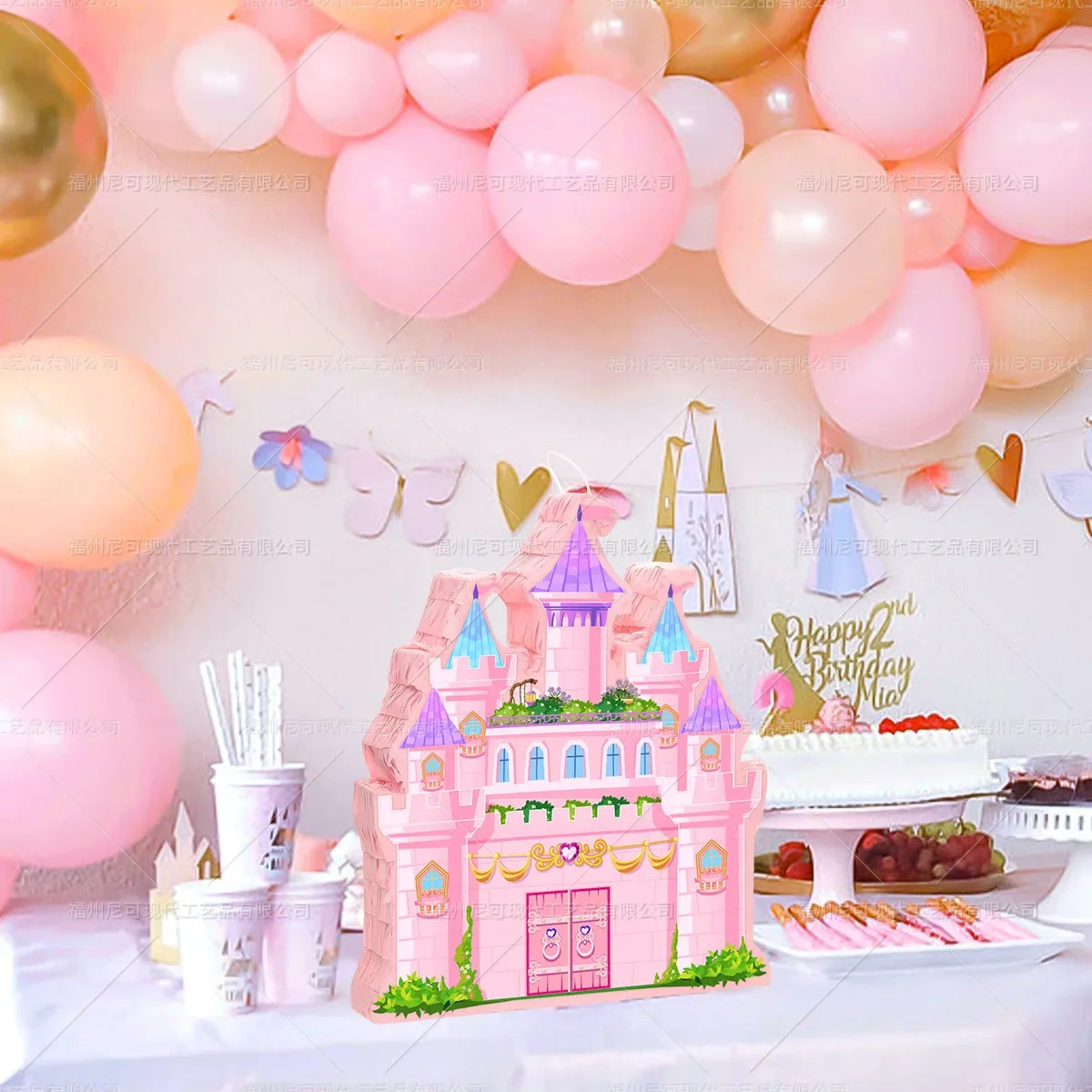 Princess Castle Hanging Pinata with Stick Blindfold Confetti Kids Birthday Party Decoration Game Candy Container Gift Fillers Good Vibrations