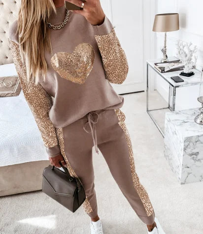 2023 Fashion New Two-piece Set High-necked Long-sleeved Tops Pocket Pants Casual Autumn Winter Sweater Women's Trousers Suit Good Vibrations