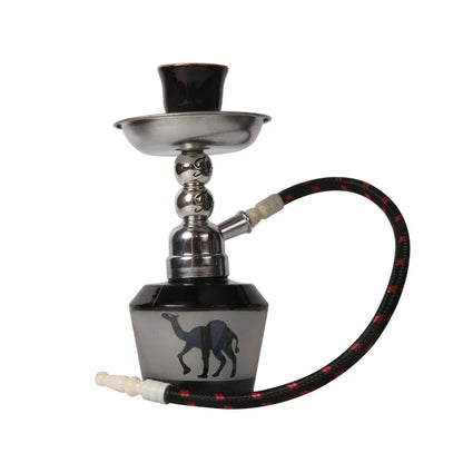 Mini Glass Shisha with single hose and ceramics bowl, portable hookah set with frosted glass design.