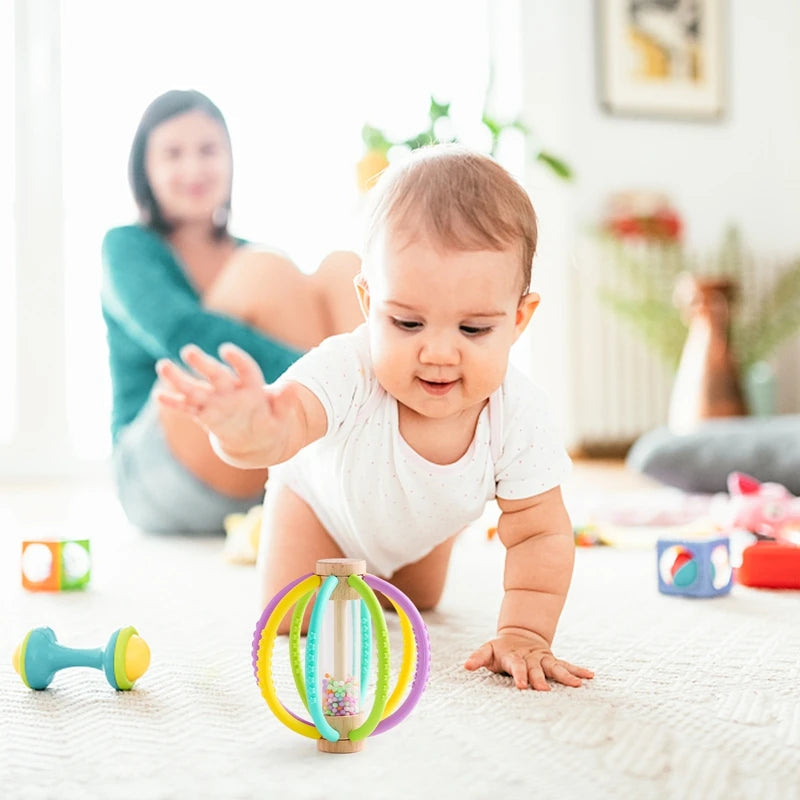 Baby Rattle Toy Wooden Rain Drum With Silicone Baby Sensory Touch Toy Newborn Dental Care Gum Anti-eating Hand Molar Stick Gif Good Vibrations