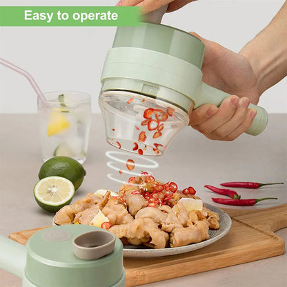 4 in 1 Handheld Electric Vegetable Cutter Set for Garlic Pepper Chili Onion Celery Ginger Meat with Brush Kitchen Tools Good Vibrations