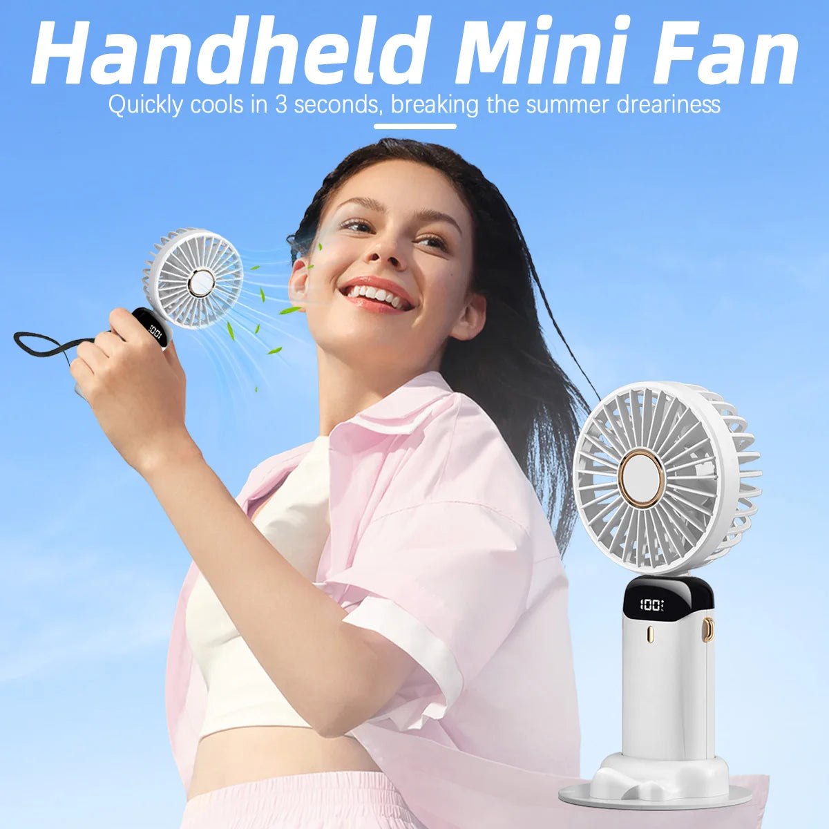 5 Speed Adjustable Intelligent Digital Display USB Folding Neck Hanging Fan Portable Charging Model Portable Cooling Device Good Vibrations