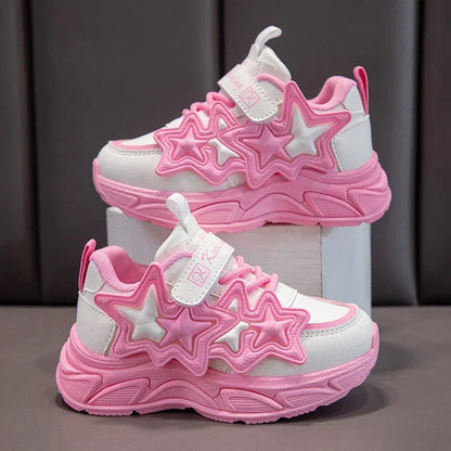 Children Casual Shoes for Girls Fashion Classic with Stars Girls Sports Running Sneakers Breathable PU + Rubber Anti-skid Soft Good Vibrations