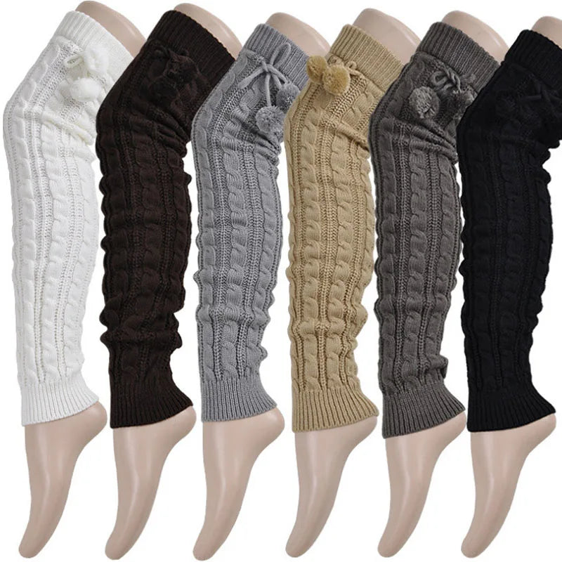 2018 New Fashion Casual Women Warm Winter Knitted Leg Warmers Knitted Socks Crochet Long Boots Socks with Hairball Good Vibrations