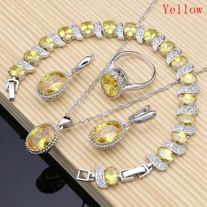 LMFAELECA 925 Silver Women Jewelry Sets Blue Sapphire Earrings Necklace Ring Bracelets Set Gift for Mom/Wife/Sister/Best Friend Good Vibrations