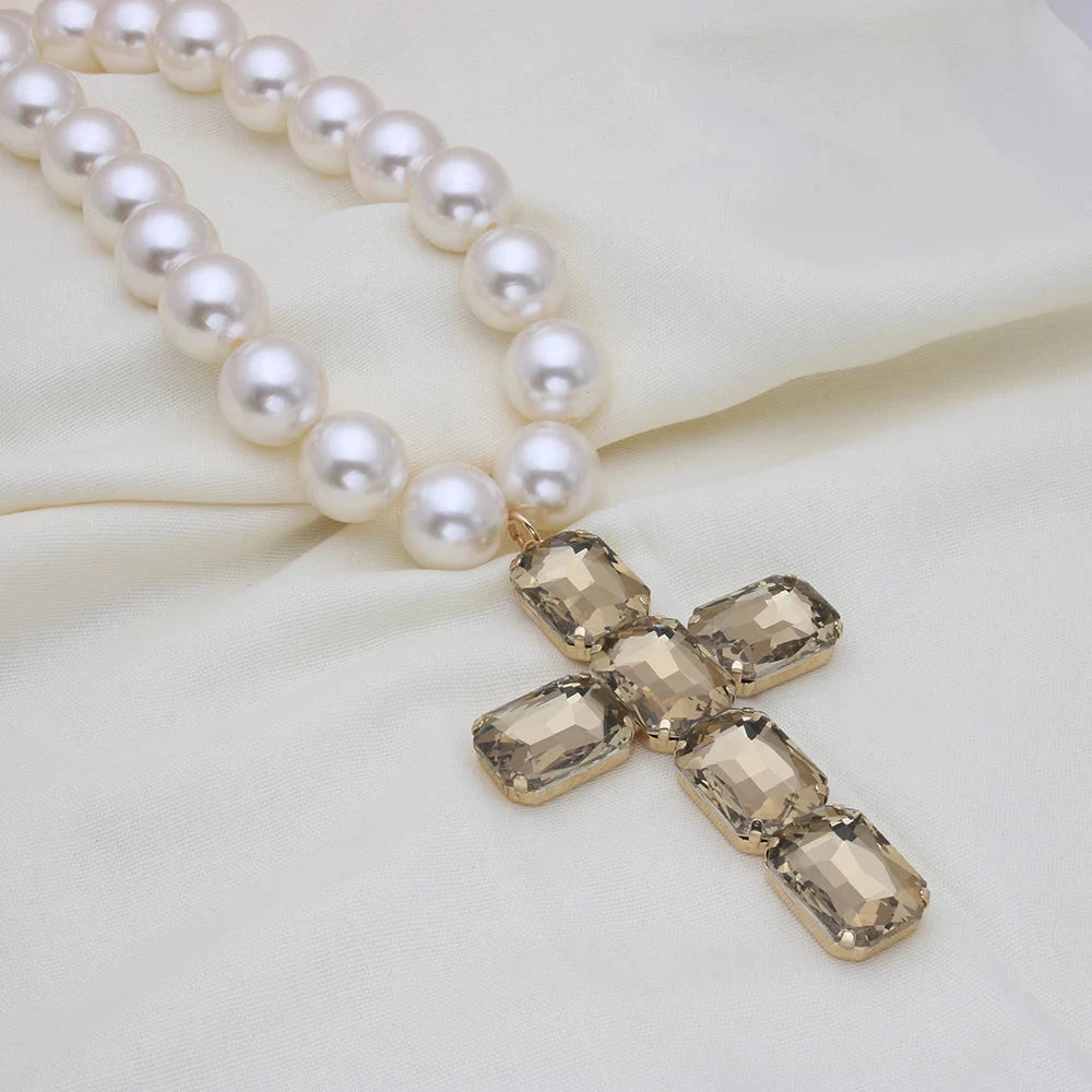 Fashionable and exaggerated large glass cross necklace pendant, luxurious Christmas gift jewelry Good Vibrations