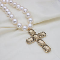 Fashionable and exaggerated large glass cross necklace pendant, luxurious Christmas gift jewelry Good Vibrations