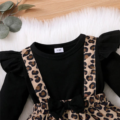 Newborn Baby Girl Romper Dress Long Sleeve Leopard Dresses with Bow Spring&Autumn Onesie Clothes for Infant Girl 0-18 Months Good Vibrations