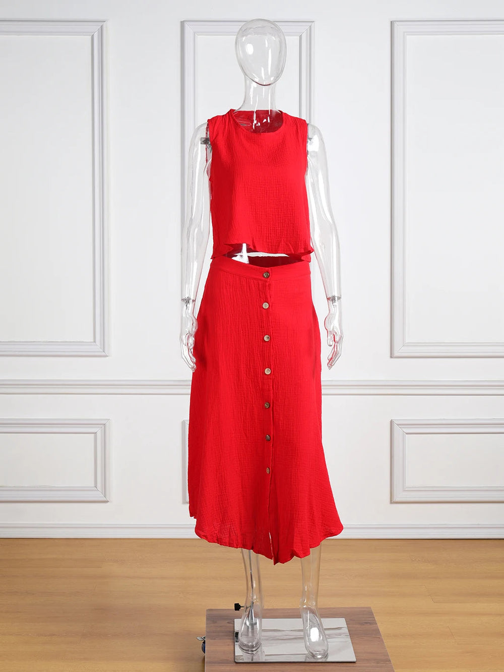 Summer Outfits For Women 2023 New Casual Cotton Linen Suit Loose Sleeveless Vest Single-breasted Skirt 2 Piece Set Women Outfit Good Vibrations