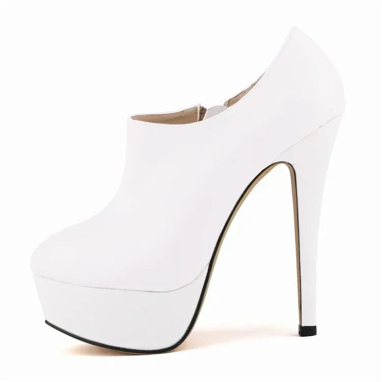 Women Boots Sexy Stilettos Fashion Autumn Winter 14cm Round Toes High Heels Ladies Casual Platform Pumps Leather Party Shoes Good Vibrations