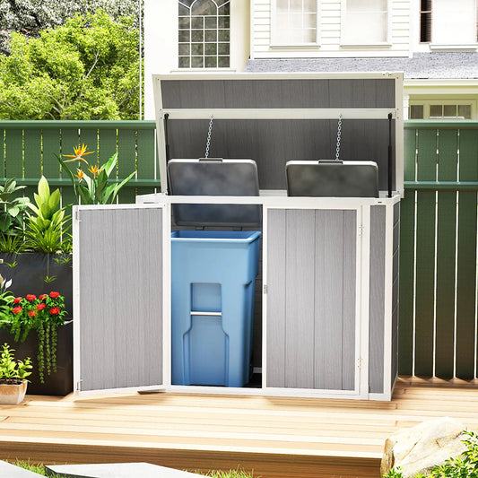 4.7 x 2.5FT Outdoor Horizontal Storage Shed, Lockable Trash Can Storage with Chain Lid, Gray Good Vibrations