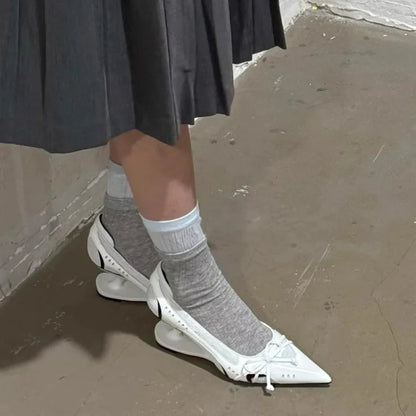 Women's High Heels Bow Mary Jane Shoes New Designer Shallow Single Shoes Non-Slip Women Casual Shoes Slip on Pointed Toe Pumps Good Vibrations