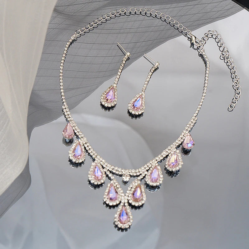 Bridal Wedding Jewelry Women Silver-Plated Rhinestone Long Earrings Dress Accessories Bridesmaid Delicate Crystal Necklace Set Good Vibrations Adult Super Store