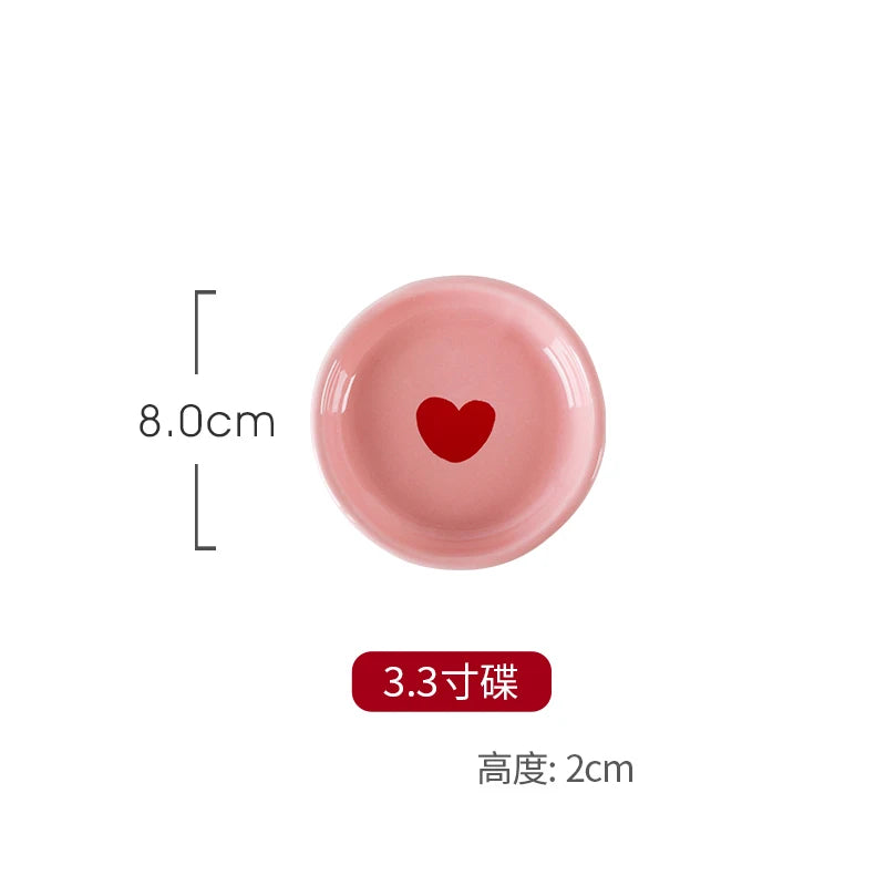 Salad Bowl Pink Heart Pattern Ceramic Plate Coffee Cup Children Dessert Bowl Household Cute Dinner Plates Restaurant Tableware Good Vibrations