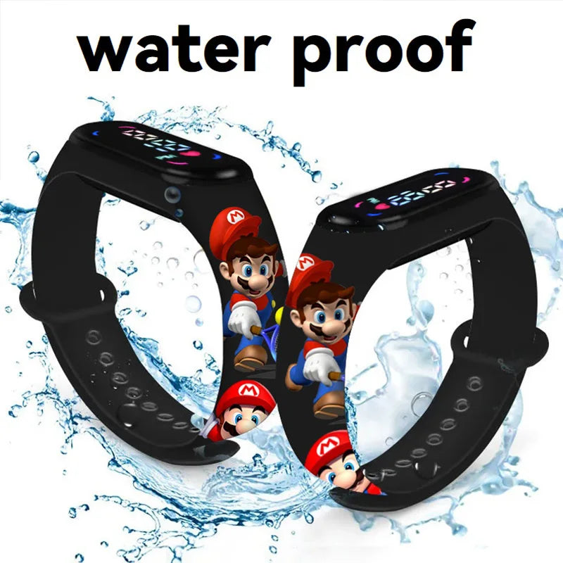 Mario Bros Children's Watches Action Figures Luigi Princess Peach Yoshi Bowser kids Sport Wristband Waterproof Digital Watch Toy Good Vibrations
