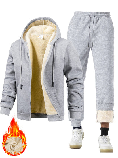 Men's Suit Two-Piece Tracksuit Plush Thickened Warm Sports Jacket+Trousers Sports Suit Winter Outdoor Casual Hoodie Sportswear Good Vibrations