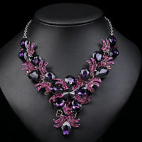 Purple Jewelry Set Wholesale Wedding Accessories Luxury Crystal Rhinestone Flower Statement Earrings and Necklace for Women Good Vibrations