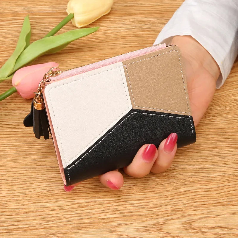 Fashion Women's Wallet Zipper Coin Purse Lady Short Clutch Purse Handbag Patchwork Leather Female Card Holder Wallet Phone Pouch Good Vibrations