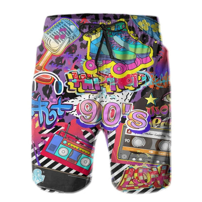 Men's 2 Pieces 80S 90S Outfit Retro 90S Shirts and Shorts Set Vintage Active Tracksuits Outfits with Hat Halloween Carnival Suit Good Vibrations