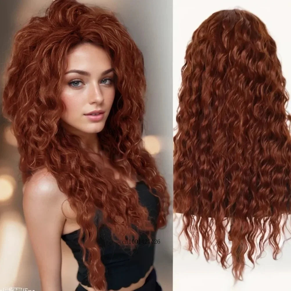 GNIMEGIL Synthetic Long Wave Cur Wigs Female Natural Brown Wig with Clip Free Part Side Bangs 80s Curly Wigs for Women Ombre Wig Good Vibrations