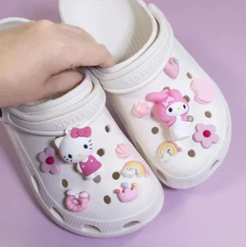 Sanrio Hello Kitty Croc Charms Kawaii Kuromi Shoe Buckle Accessories Girl Slippers DIY Decorations for Croc Jibz Gift Good Vibrations