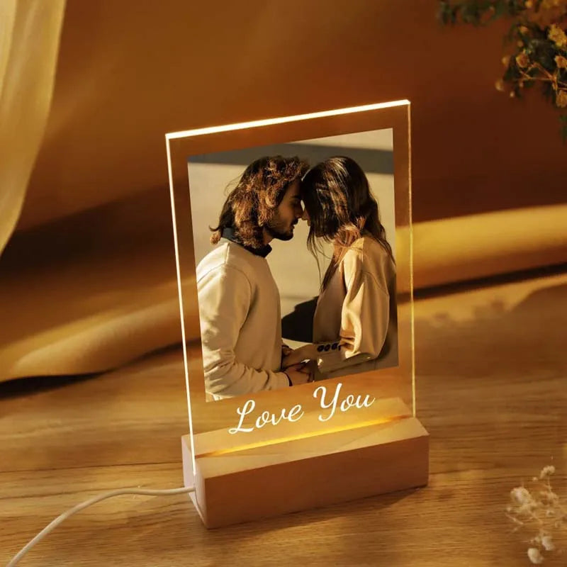 Custom Photo Wedding Acrylic Plaque LED Light Anniversary Gifts With LED Light Newly Engagement Frame Gift Personalized Photo Good Vibrations