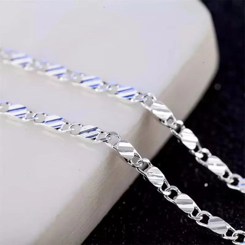 Fashion 18K Gold Necklace 2MM 16/18/20/22/24/26/28/30 Inch Side Chain Necklace For Women Men Jewelry 925 Silver Necklace Good Vibrations