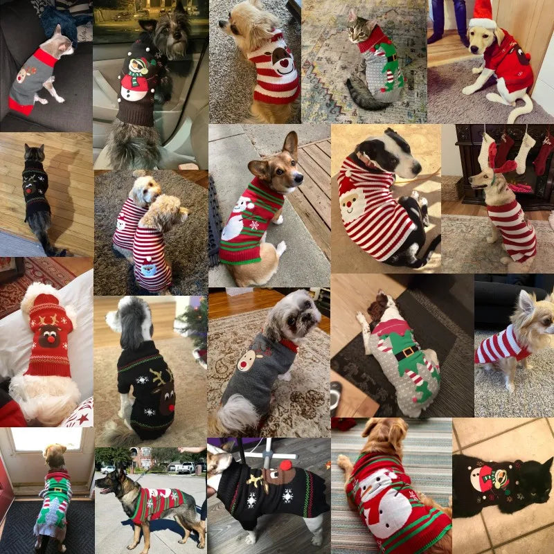 Dog Christmas Clothes Winter Dog Sweater Warm Clothing 2025 Pupppy Sweatshirt Dog Coat for Large Dogs Striped Print Pet Pullover Good Vibrations
