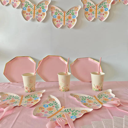 Birthday Party Decoration Butterfly Disposable Tableware Paper Plate Cups Napkin Happy Birthday Party Decoration Good Vibrations