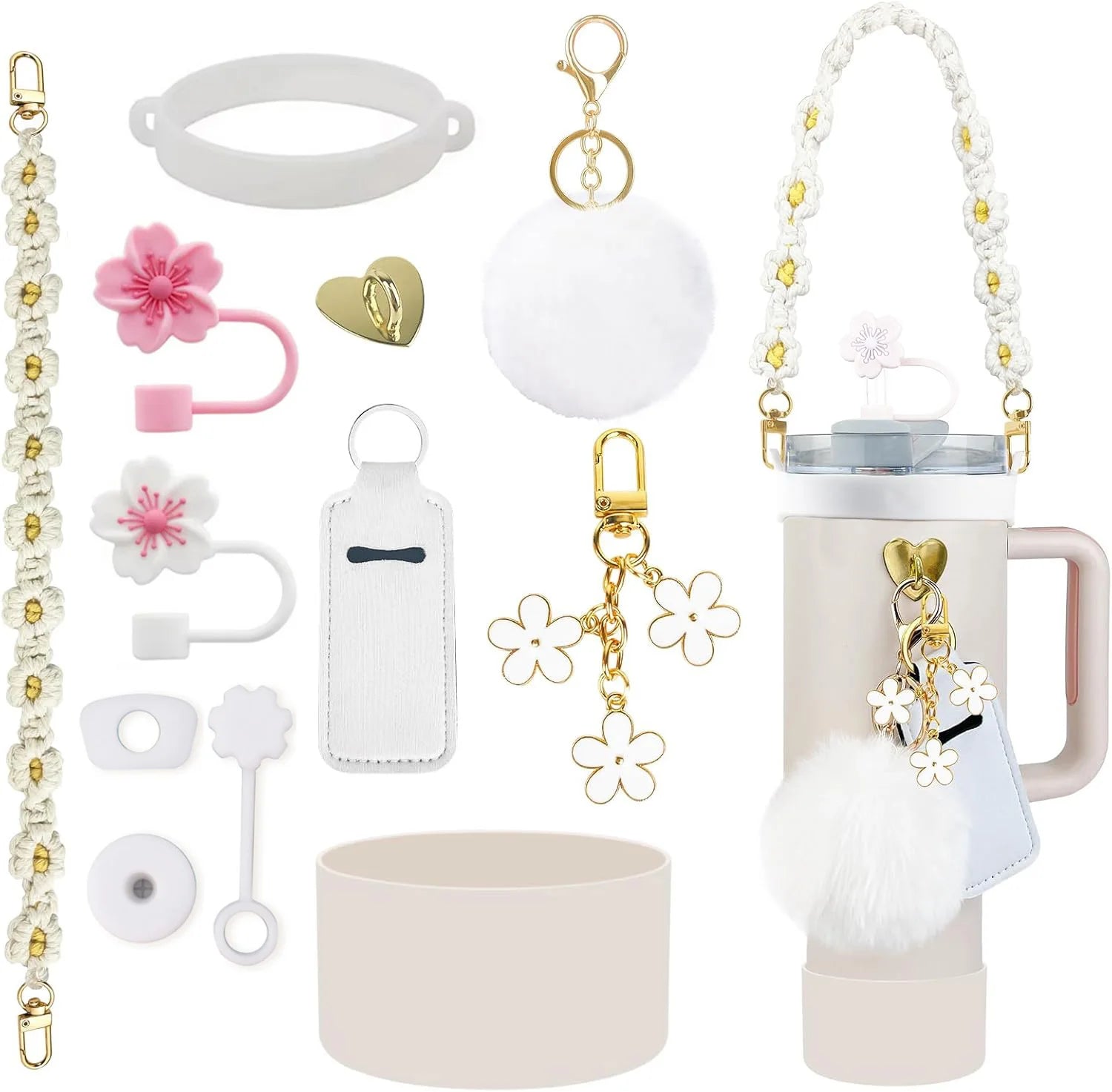 12PCS Accessories for Stanley Cup 30/40 oz Tumbler Water Bottle Handle Strap Straw Toppers Keychain Charms Silicone Cup Boot Good Vibrations Adult Super Store