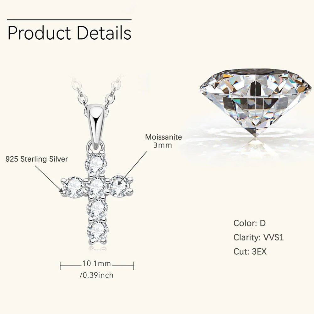 Cross Necklace Pendant Moissanite Diamond 925 Silver Woman Accessories Friendship Gift Catholic Christian Fine Jewelry Good Vibrations