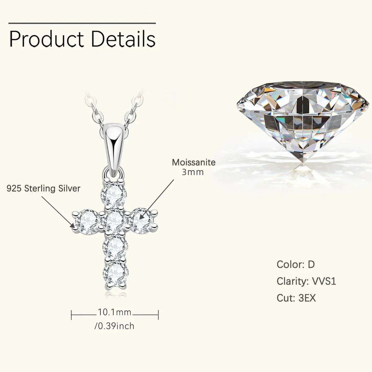 Cross Necklace Pendant Moissanite Diamond 925 Silver Woman Accessories Friendship Gift Catholic Christian Fine Jewelry Good Vibrations