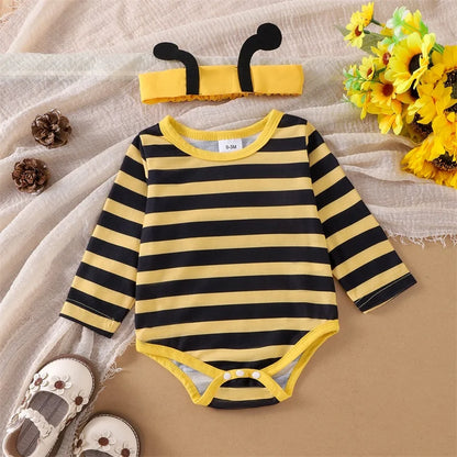 Newborn Baby Girl Halloween Outfit Long Flying Sleeve Romper Bee Suspender Skirt Dress Cute Baby Girl Fall Winter Clothes Good Vibrations