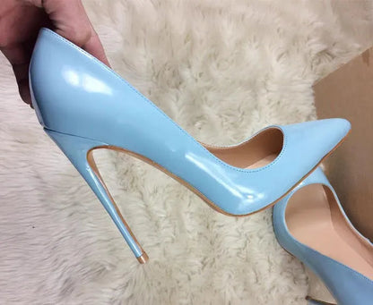 Women's 8CM 10CM 12CM Blue Pointed Toe High Heels 2025 New Elegant Temperament Party Single Shoes Solid Ladies Large Size Pumps Good Vibrations