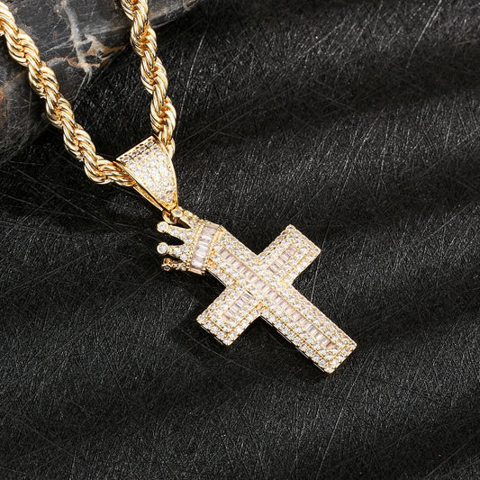 ‌Elegant Cross Pendant Necklace with CZ Stones Copper Chain Jewelry for Everyday Wear Gift Giving‌‌ Good Vibrations