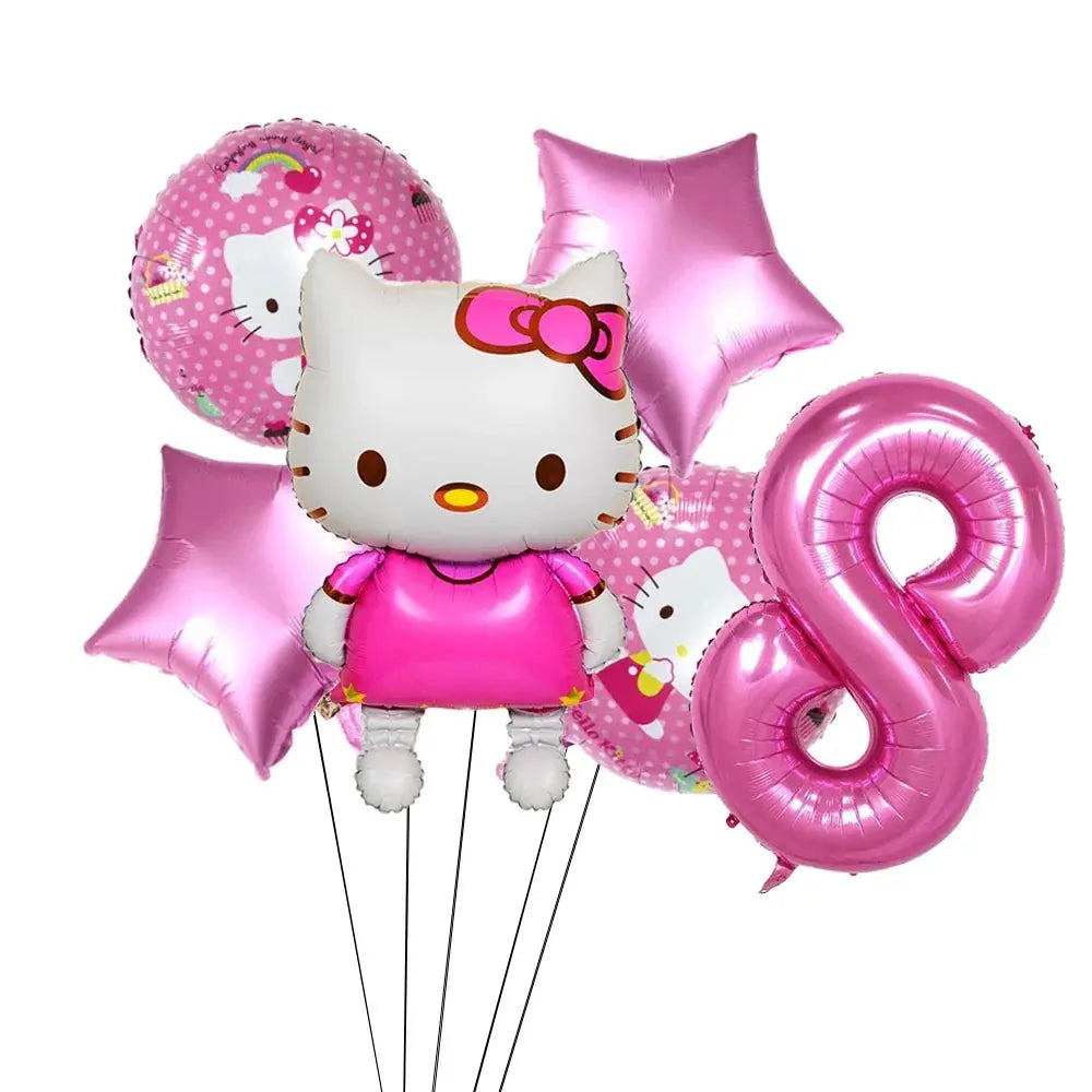Hello Kitty Theme Girls Birthday Party Disposable Tableware Paper Cup Plate Balloon Kids Favors KT Balloon Party Decor Supplies Good Vibrations