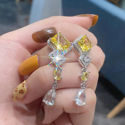2026 Fashion Bright Yellow Crystal Earrings Female Engagement Party Jewelry Temperament Women Wedding Ceremony Accessories Good Vibrations