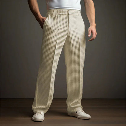 New 2025 Men's Elegant Waffle Suit Pants Solid Loose Straight Trousers Business Social Dress Pants Casual Vacation Pants for Men Good Vibrations