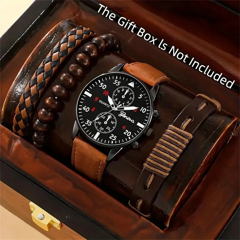 New Hip Hop Mens Fashion Watches Luxury Male Clock Wristwatch Sport MensWrist Watch Bracelet Set Relogio Masculino Good Vibrations