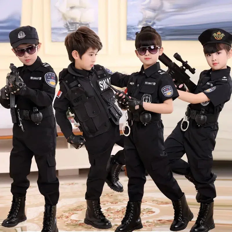 Halloween Children Policeman Cosplay Costume Boys Girls Kid Police Uniform Army Policemen Clothing Sets Party Dress Up Gift Good Vibrations