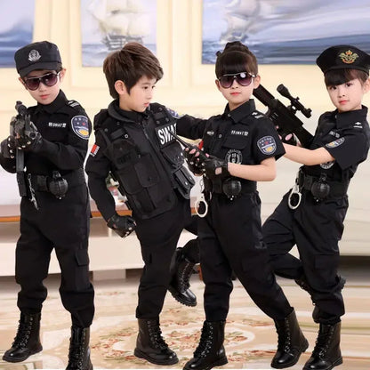 Halloween Children Policeman Cosplay Costume Boys Girls Kid Police Uniform Army Policemen Clothing Sets Party Dress Up Gift Good Vibrations