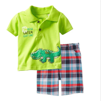 Jumping Meters 2-7T Summer Clothing Sets Truck Embroidery  Boys Girls Cotton Fashion Children's Clothing Sets Hot Selling Suits Good Vibrations