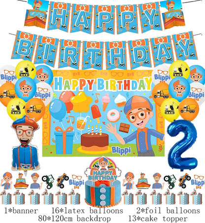 New Blippiing Birthday Party Decoration Foil Balloon Backdrop Banner Cake Topper Baby Birthday Party Supplies Good Vibrations