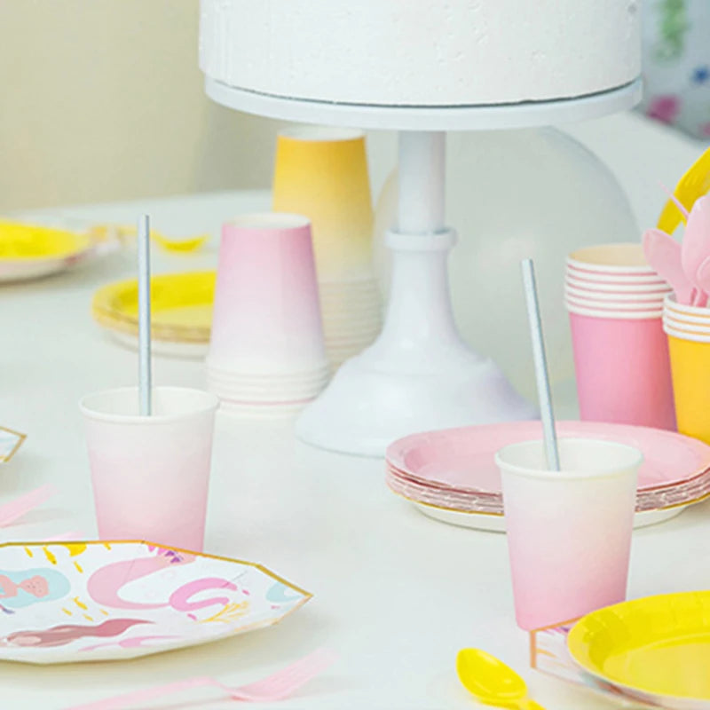 8pcs Gradient Color Disposable Paper Cups Juice Cups Baby Shower Kids Birthday Wedding Picnic Party Tableware DIY Decoration Good Vibrations