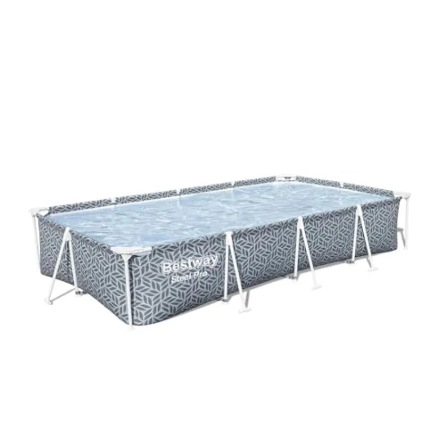 Steel Pro 12' x 6' 7 x 26 Rectangle Above Ground Outdoor Swimming Pool Set with DuraPlus Liner and FrameLink System in Gray for Good Vibrations