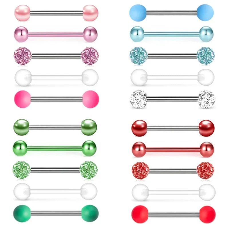 5PCS Acrylic Tongue Piercing Barbell Set Stainless Steel Glitter Tongue Rings Lot 14G Nipple Piercing Bar Bulk Piercing Langue Good Vibrations Adult Super Store